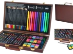 Set de pictură cu 81 de piese în servietă din lemn