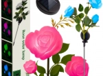 Lampă solară de grădină trandafir LED, 3 flori artificiale