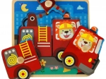 Puzzle de lemn cu camion de pompieri pentru copii