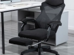 Scaun de birou ergonomic rotativ, scaun cu tetieră și suport pentru picioare - negru