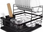Uscător de vase pe două niveluri RUHHY, negru, 43×29×27 cm