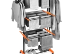 Uscător vertical metalic pentru rufe pe roți XXL 73 × 170 cm