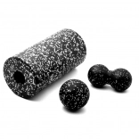 Set de masaj 3în1 cu rolă și mingi – Alb-negru