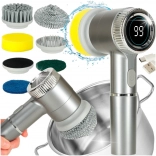 Perie electrică de curățare 5‑în‑1 cu afișaj LED pentru baie, rosturi și podele