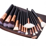 Set pensule make-up 15 buc cu husă - maro