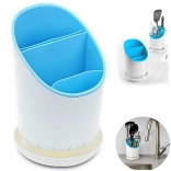 Organizator pentru tacâmuri de bucătărie cu suport de uscare albastru