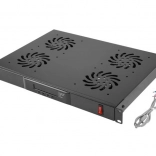 Panou de ventilație orizontal 1U cu LCD și termostat pentru rack de 19", 4 ventilatoare, 230 V, negru