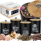 Borcan negru de bucătărie cu capace de bambus - 4 bucăți Ruhhy