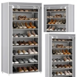 Suport pentru încălțăminte cu 8 rafturi și husă antipraf – gri