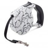 Lesă automată cu funcție de blocare 5m, alb cu crini