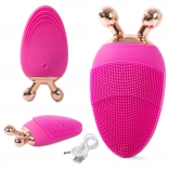 Perie sonică de masaj pentru față cu bile rotative 3D – Roz