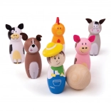 Joc de bowling din lemn fermă de la Bigjigs Toys