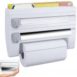 Organizator de bucătărie montat pe perete 4 în 1 pentru folii și prosoape de hârtie, cu poliță