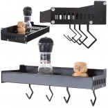 Etajeră de perete din aluminiu pentru condimente cu cârlige, neagră