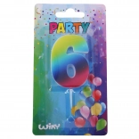 Lumânare de petrecere numărul 6 curcubeu cu suport