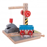 Jucărie macara din lemn cu vagon Bigjigs Rail pentru copii